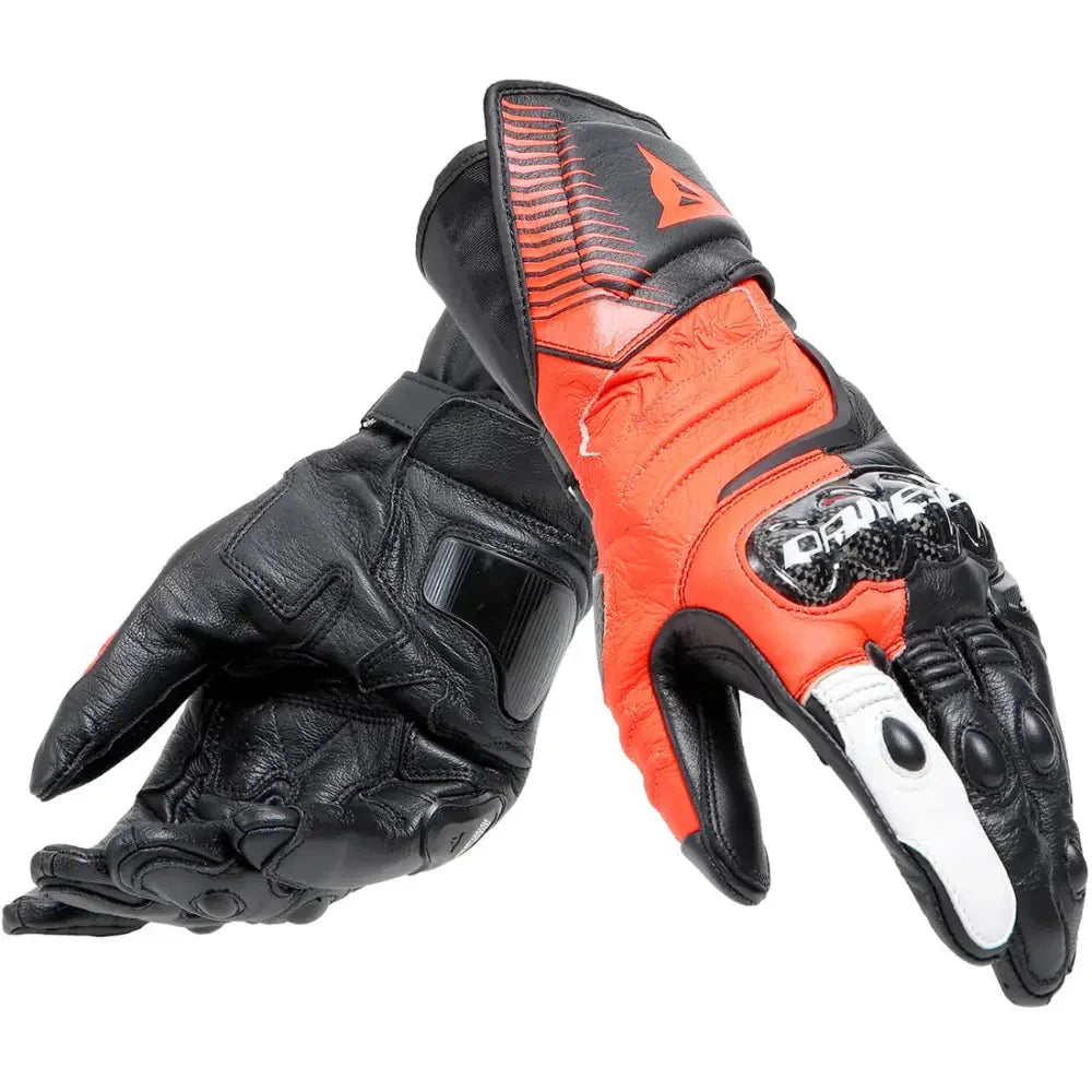 Guantes De Piel Carbon 4 largos Ngo/ Rjo fluo/ Bco Dainese