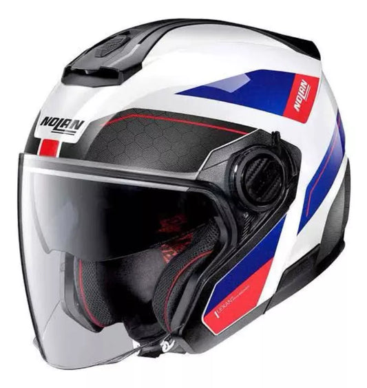 Casco N40-5  Pivot N-com 28 Blanco/Azul/Rojo Nolan