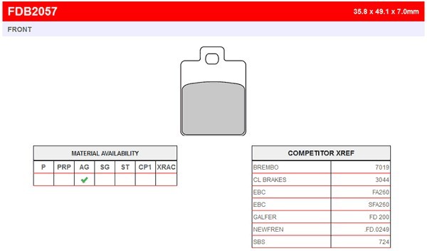 Balata de Disco Vespa LT150/LX150 Piaggio MP3 del (FA260) FDB2057EF Ferodo