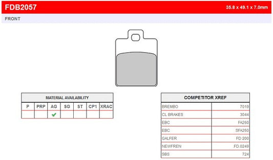 Balata de Disco Vespa LT150/LX150 Piaggio MP3 del (FA260) FDB2057EF Ferodo